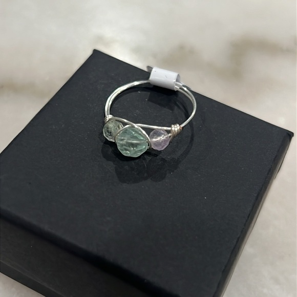 3 Stone Fluorite Gemstone Wire Wrap Ring - Picture 1 of 7